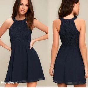 NWT Lover's game navy blue lace skater dress